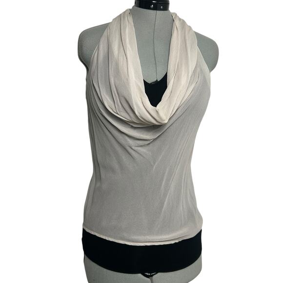Trouve Tops - Trouvé Black and Cream Silk Tank Top Size S